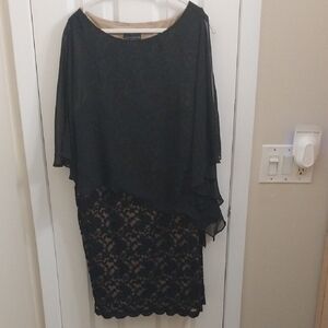 Connected Apparel Black and Tan Midi Dress